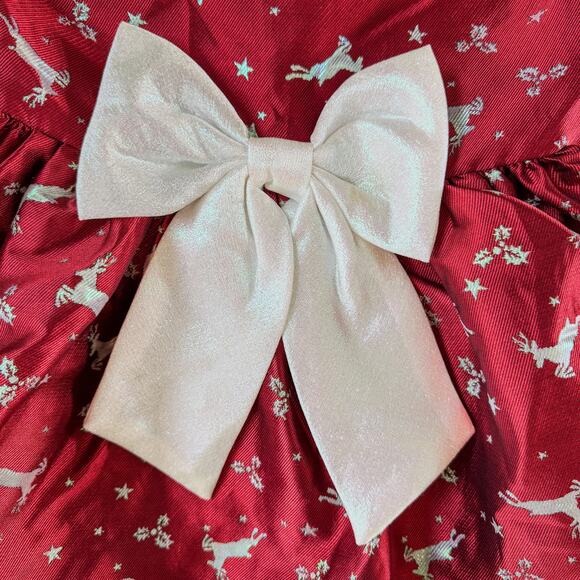 Bonnie Jean, Little Girls Size 6X Red Cap Sleeve Reindeer Jacquard Holiday Dress - Picture 7 of 8